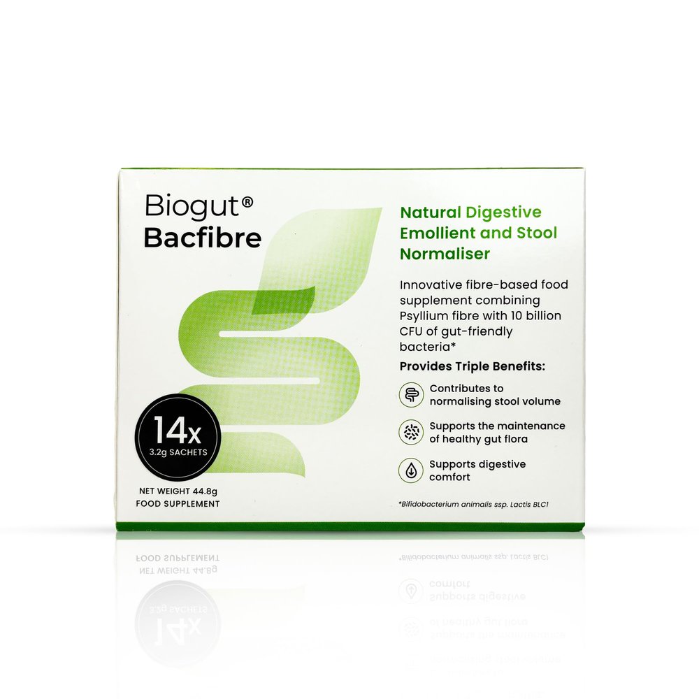 Biogut Biogut Bacfibre Psyllium Husk (Ispaghula Husk) Fibre with High Strength10 Billion Friendly Bacteria - 14 Sachets - Supports Constipation Relief & Stool Regularity for Adults - Sugar Free