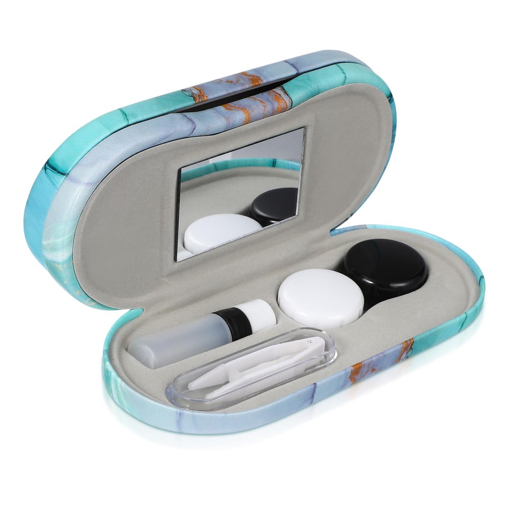 Holibanna Portable Eyeglass Case Travel Glasses Box, Leakproof Double Layers with Flocking Cloth, Stores Glasses and Lens in One Case