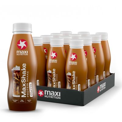 MaxiNutrition MaxShake Protein Milkshake Coffee Flavour, 12 x 330ml, 25g protein, low fat & low carb, lactose-free, no artificial flavors & Colours