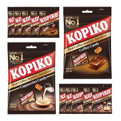 Kopiko Assorted Pack 100g (Pack of 12) Coffee Bag Sweets | 6 x Coffee, 6x Cappuccino Candy