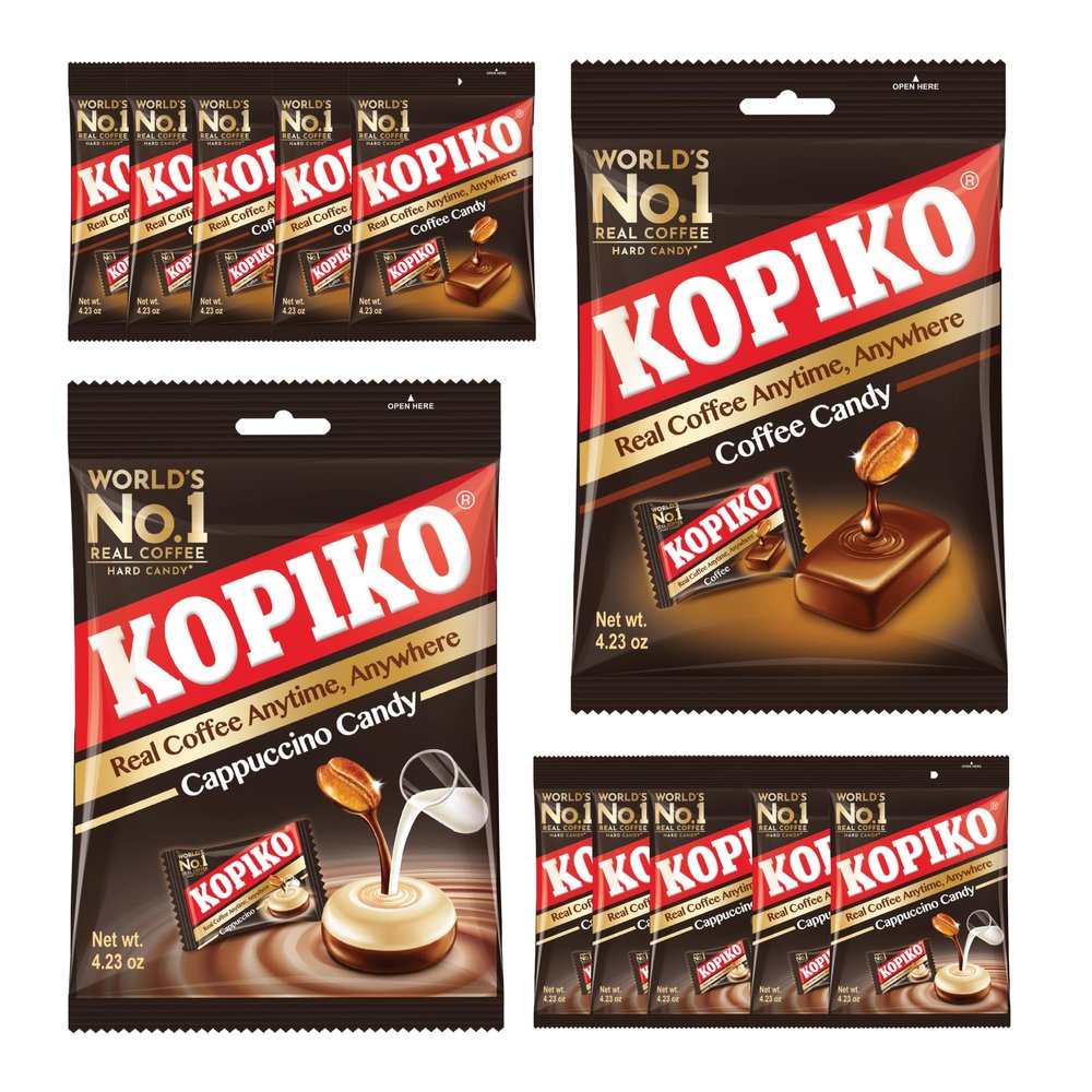 Kopiko Assorted Pack 100g (Pack of 12) Coffee Bag Sweets | 6 x Coffee, 6x Cappuccino Candy