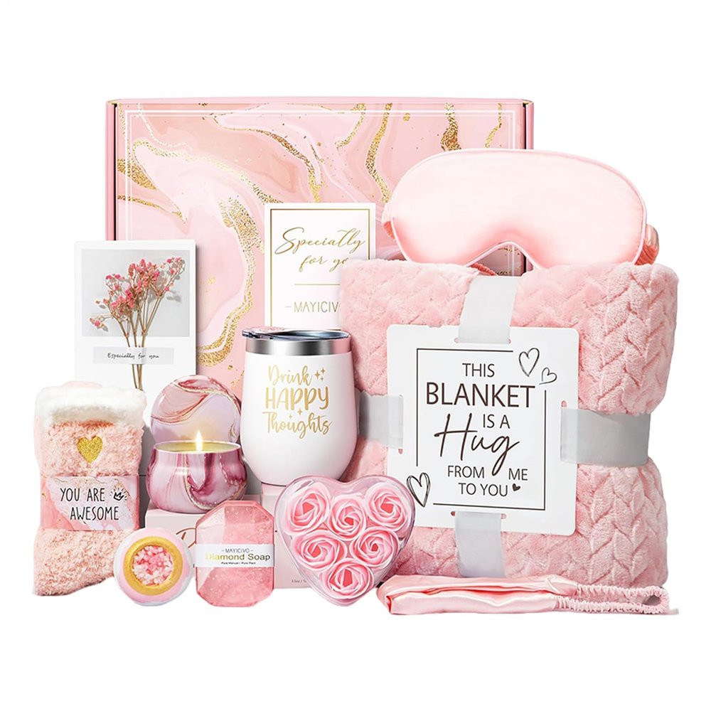 -Care Gift Basket - Luxury Pamper Hamper for Women | Flannel Blanket & Spa Relaxing Set | Relaxation Gift Box for Mum, Sister, Friend | Thoughtful Wellness Package for Birthday, Mother's Day, an