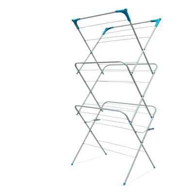 TB1 Products Foldable Clothes Airer with 24 Rails Heavy Duty Laundry Drying Rack for Indoor & Outdoor Use Compact Clothes Horse for Towels, Bedding & Garments No Assembly Needed (Silver & Blue)