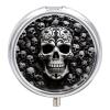 Black and White Skulls Pill Box 3 Compartment Small Pill Case with Mirror for Purse & Pocket Travel Medicine Organizer Daily Medication Container Portable Pillbox Metal Medicine Box Round Meds Case view 1