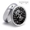Black and White Skulls Pill Box 3 Compartment Small Pill Case with Mirror for Purse & Pocket Travel Medicine Organizer Daily Medication Container Portable Pillbox Metal Medicine Box Round Meds Case view 2