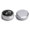 Black and White Skulls Pill Box 3 Compartment Small Pill Case with Mirror for Purse & Pocket Travel Medicine Organizer Daily Medication Container Portable Pillbox Metal Medicine Box Round Meds Case view 3