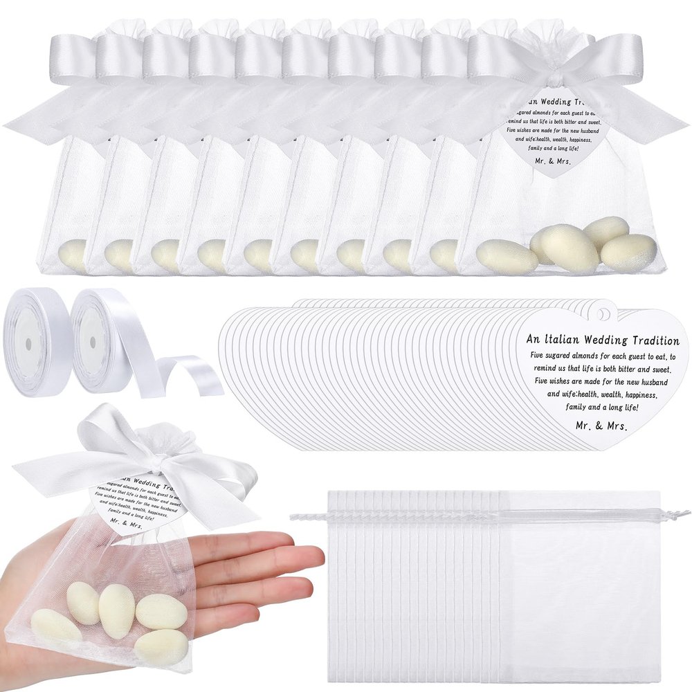 Fullhawl 202 Pcs 100 Sets Italian Wedding Favor Kit, No Almonds