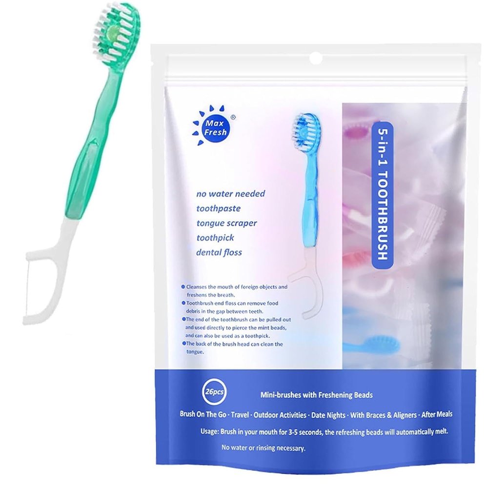 5 in 1 Mini Travel Toothbrush, Disposable Multi-Functional Oral Care Set Tool 4 Flavors, Portable Multi-Functional 5 in 1 Toothbrush