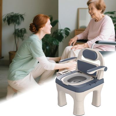 Bedside Commodes Drop Arm Commode with Padded Seat and Backrest, Durable Toilet Chair Removable Pail Toilet Seat for Adults and Seniors Safer Toilet Alternative Supports Up to 660lbs(Blue)