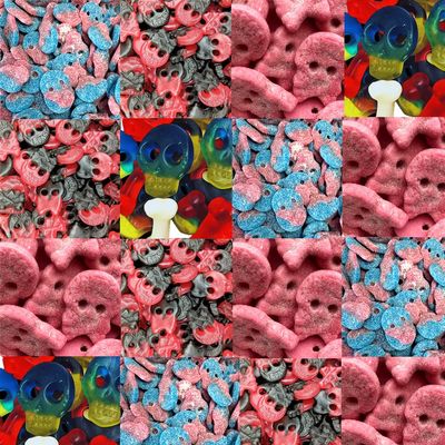 Random Mixed Variety of Vegan Skulls Sweets - Fizzy Bubblegum,Large Liquorice & Raspberry,Fizzy Red,Jelly Skulls Sweets (1kg)