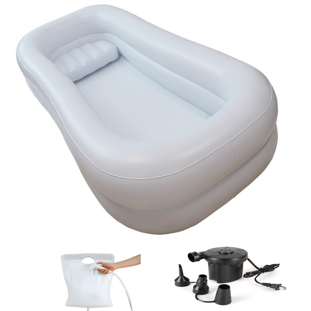 Inflatable Bathtub Kit with Air Pump - Portable PVC Washing System for Bedridden Patients, Disabled and Elderly Care