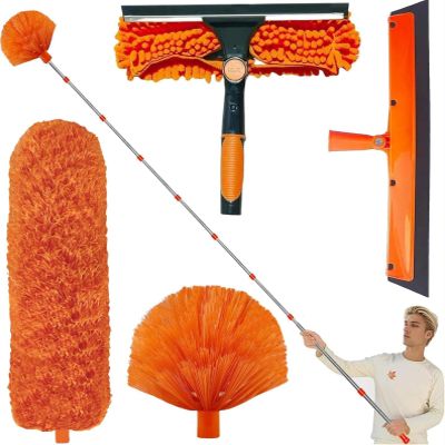 6m High Reach Telescopic Duster Kit with Adjustable Extension Pole (1.54.9m), Telescopic Cleaning Brush and Microfibre Head for Ceilings, Windows and Cobwebs