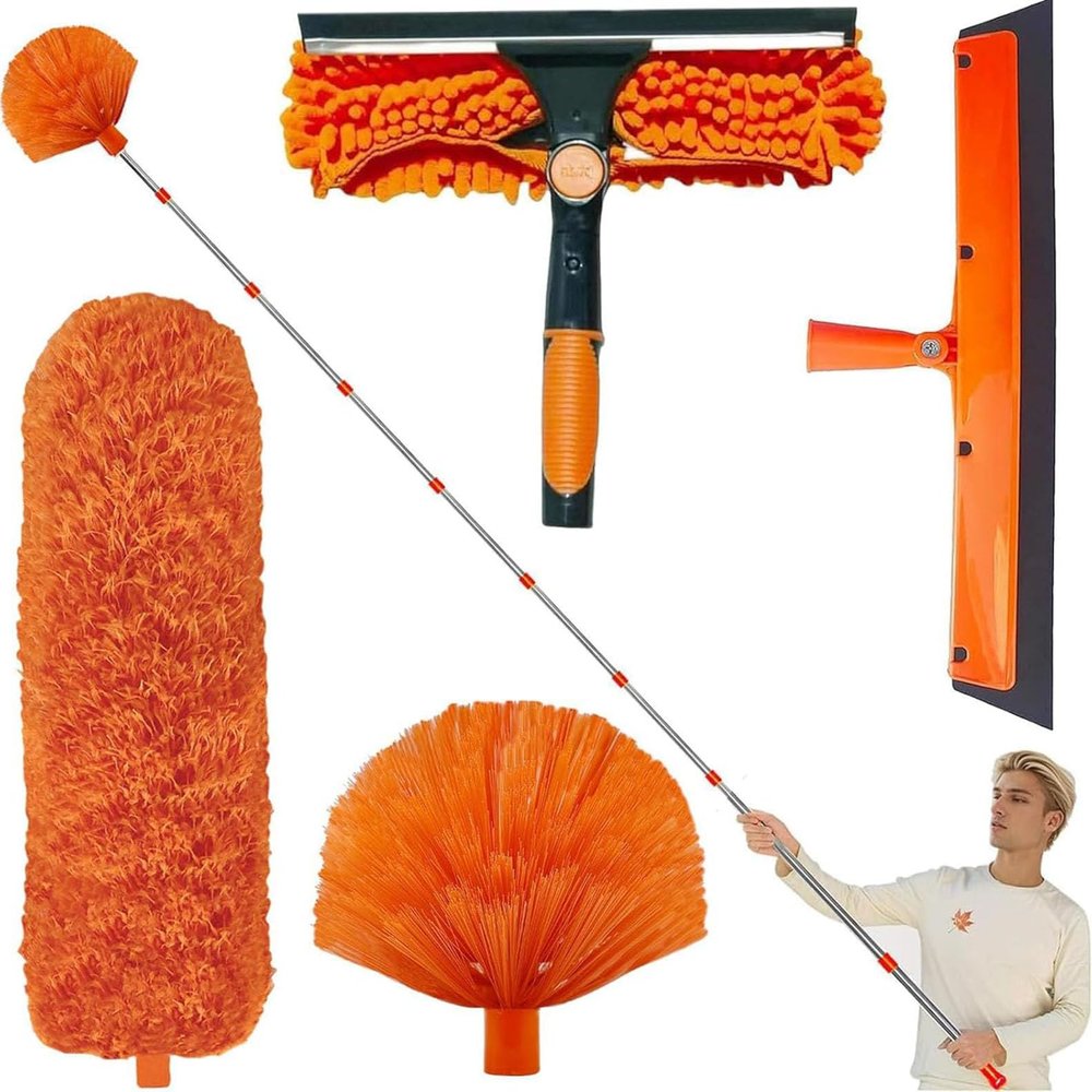 6m High Reach Telescopic Duster Kit with Adjustable Extension Pole (1.54.9m), Telescopic Cleaning Brush and Microfibre Head for Ceilings, Windows and Cobwebs
