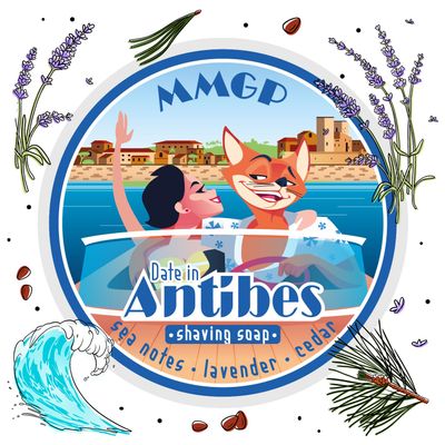 "DATE IN ANTIBES" (MMGP) VEGAN ARTISAN SHAVING SOAP - Made in UK - Sea Notes, Lavender & Cedar - 7 Natural Butters - ALL NATURAL INGREDIENTS - 100g