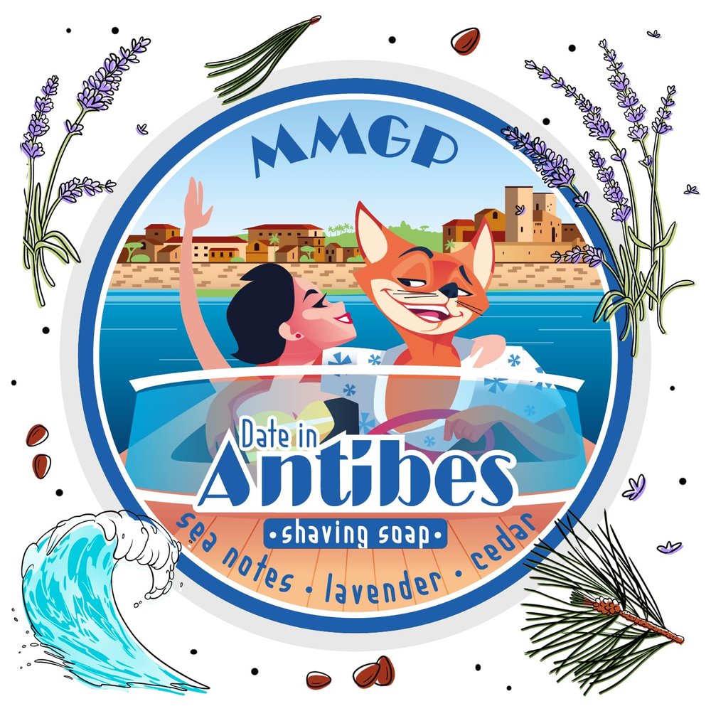 "DATE IN ANTIBES" (MMGP) VEGAN ARTISAN SHAVING SOAP - Made in UK - Sea Notes, Lavender & Cedar - 7 Natural Butters - ALL NATURAL INGREDIENTS - 100g