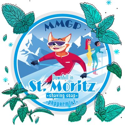 "DOWNHILL IN ST MORITZ" (MMGP) VEGAN ARTISAN SHAVING SOAP - Made in UK - Fresh Peppermint - 7 Natural Butters - ALL NATURAL INGREDIENTS - 100g