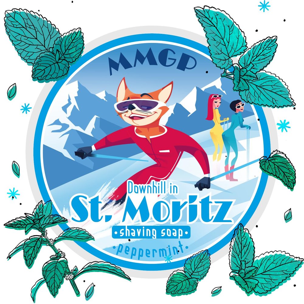 "DOWNHILL IN ST MORITZ" (MMGP) VEGAN ARTISAN SHAVING SOAP - Made in UK - Fresh Peppermint - 7 Natural Butters - ALL NATURAL INGREDIENTS - 100g