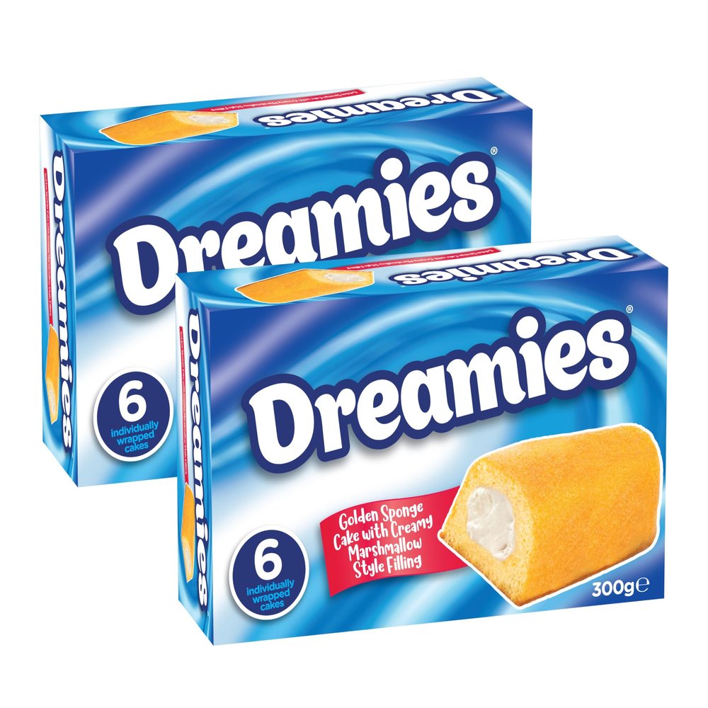 Dreamies Cake x 2 Each box 300g (6 individually wrapped cakes) - Golden Sponge Cake with Creamy Marshmallow Style Filling