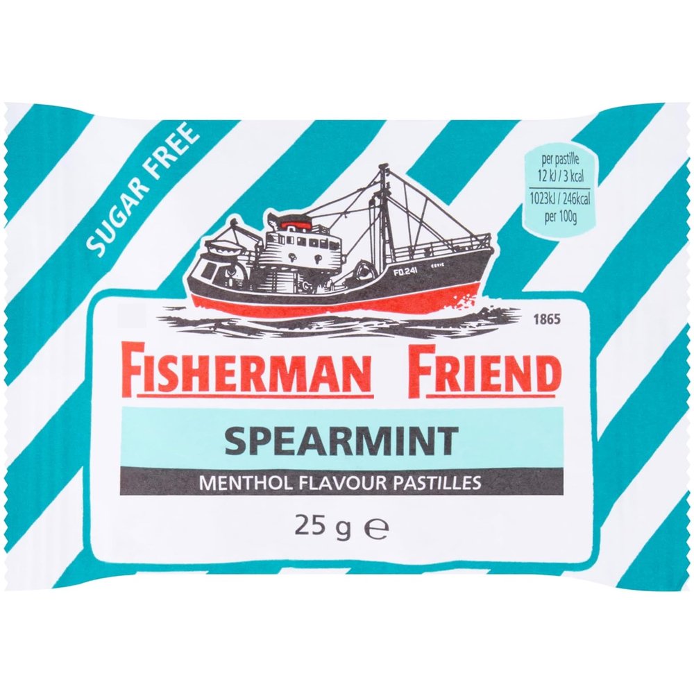 12x Fisher-Man's Friend Spearmint Lozenges Sugar-Free, Vegan, Halal, Gluten-Free, Kosher, Refreshing Mint Taste, Breath Freshener, Throat Soother, 25g | SterlingSquare