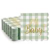 100 Pcs Sage Green Baby Shower Napkin Plaid Cocktail Napkins Folded 5 x 5 Inches Disposable Paper Gold Foil Oh Baby" Printed Napkins for Birthday Party Celebrations view 1