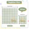 100 Pcs Sage Green Baby Shower Napkin Plaid Cocktail Napkins Folded 5 x 5 Inches Disposable Paper Gold Foil Oh Baby" Printed Napkins for Birthday Party Celebrations view 2