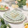 100 Pcs Sage Green Baby Shower Napkin Plaid Cocktail Napkins Folded 5 x 5 Inches Disposable Paper Gold Foil Oh Baby" Printed Napkins for Birthday Party Celebrations view 4