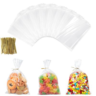AiQInu Pack of 200 Transparent Bags with Laces, 15 x 10 cm, Small Cellophane Bags for Children's Birthday Parties