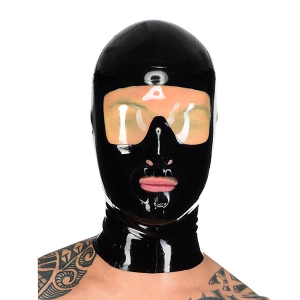 WXLPCGO Latex Hood Rubber Head Mask Black Unisex Hood Mask with Trim Back Zipper Open For Beautiful Girl Women(Size:S-63CM)