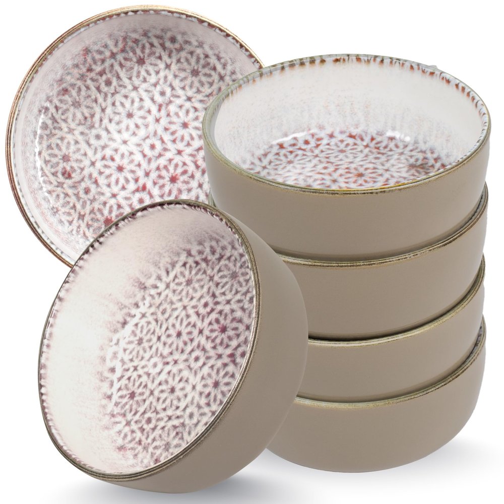 Moritz & Moritz Alhambra 6 x cereal bowls, mousse, stylish and robust porcelain bowls set for cereal, soups and salads, dishwasher safe, microwave safe, for everyday use