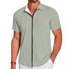 Mymyguoe Linen Shirt Men's Shirt Business Shirt Breathable Beach Shirt Regular Fit Beach Shirt Lightweight Top Short Sleeve Linen Shirt with Zip Summer Shirt Leisure Shirt Hawaiian Shirt, blue, S view 2