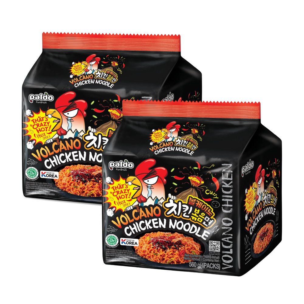 Paldo Volcano Chicken Noodle 140g x 8 Individual Bags (Bag of 2) Halal Spicy Korean Instant Noodles