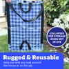 DURASACK Heavy Duty Home and Yard Bags 48-Gallon Reusable Self-Standing Lawn and Leaf Bags Garbage Can with Reinforced Handles, Gingham Blue, 3 Pack view 2