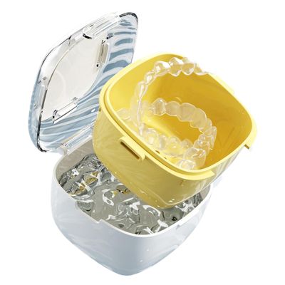 Denture Cups Soaking, Leak Proof Denture Cleaning, 3.74x3.74in Retainer Cleaning Box, Denture Bath Cup, Mouth Guard Case for Home, Offices, Car, Travel, Convenient, Portable