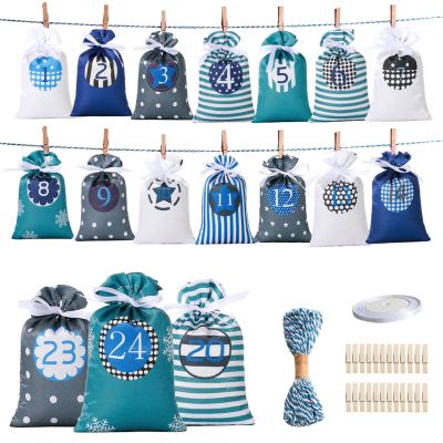Christmas Advent Calendar Bags 24 Days Bags For Candy Bag Home Decoration Craft Holiday Decor