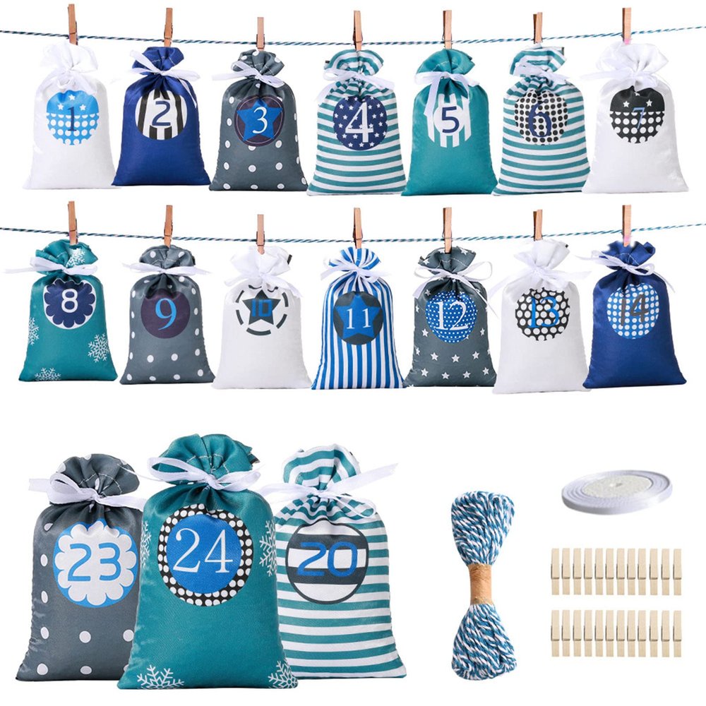 Christmas Advent Calendar Bags 24 Days Bags For Candy Bag Home Decoration Craft Holiday Decor