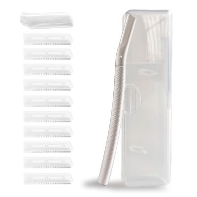 Eyebrow Razor with 10 Stainless Steel Blades and Portable Case. Women's Face Razor Made of Anti-Rust Alloys, Elegant and Durable, Sharpened Razor in Silver