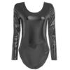 XINLIANYI Women's U Neck Bodysuit Vinyl Patent Leather Long Sleeve customizable view 4