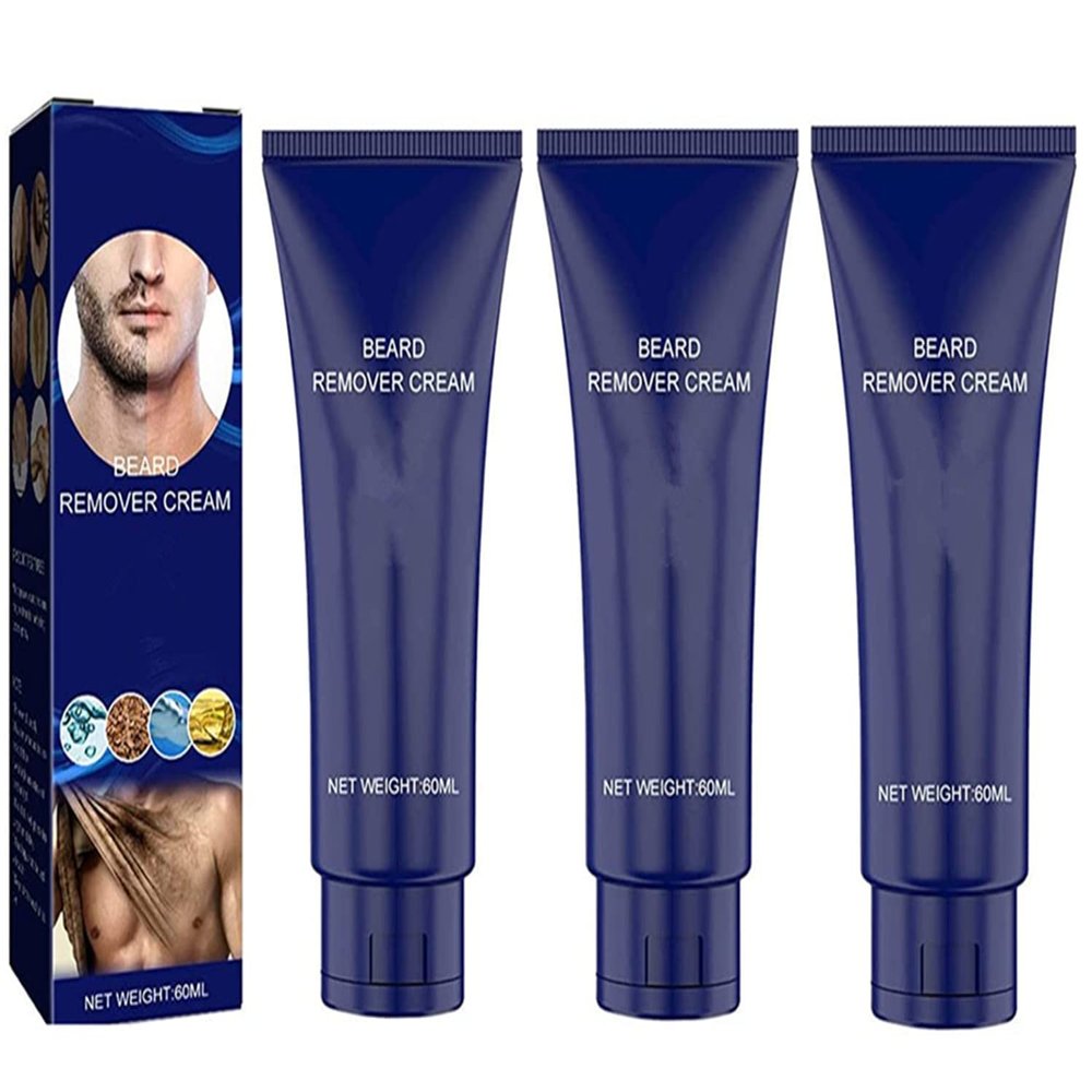 Men Per_manent Hair Beard Removal Cream, Men Hair Removal Cream, Per_manent Hair Removal Cream, Natural Soft Pa_inless Beard Remover Cream - Suit for Face, Legs, Arms (one size, 3pcs)