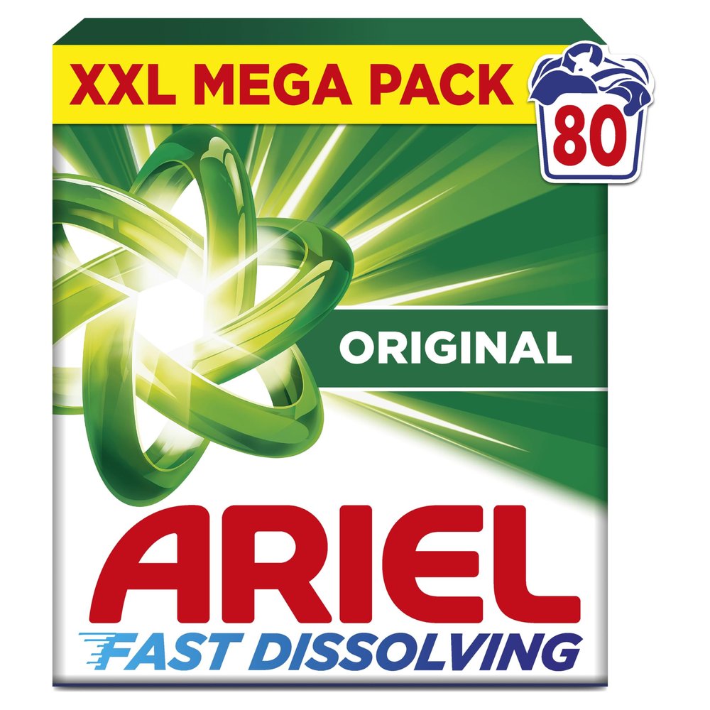 Ariel Fast Dissolving Washing Powder Laundry Detergent 4.4kg, 80 Washes, Original, Fast Dissolving Even In Cold, With Anti-Residue Technology
