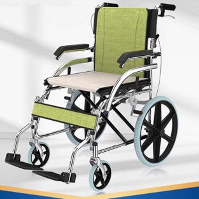 WLH Alexanders Portable Folding Wheelchair, Lightweight Aluminum Transit Chair with Handbrakes for Seniors and Adults 40cm Rear Wheels Green