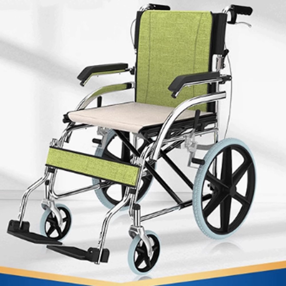 WLH Alexanders Portable Folding Wheelchair, Lightweight Aluminum Transit Chair with Handbrakes for Seniors and Adults 40cm Rear Wheels Green