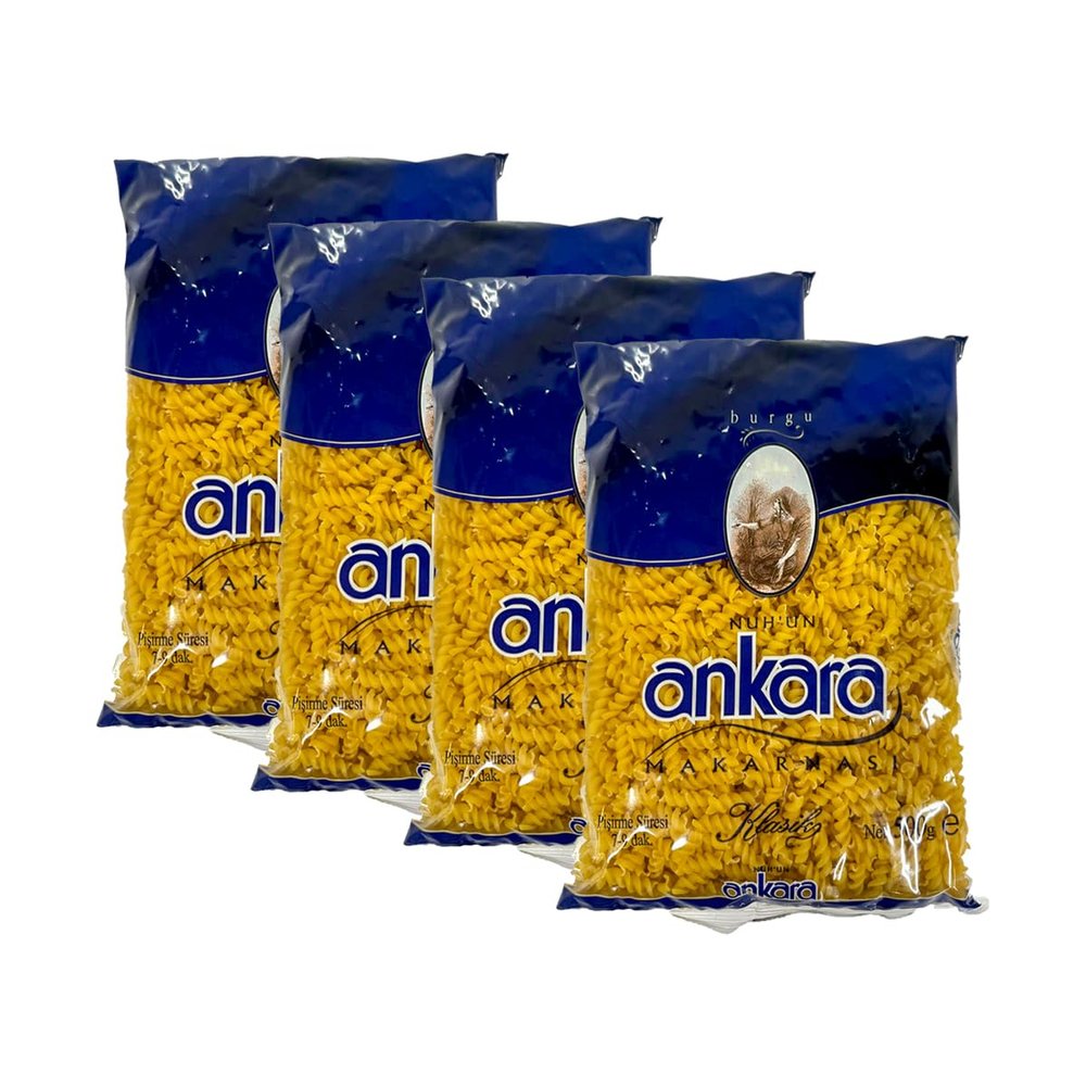 Nuhun Ankara Fusulli Pasta 500G - Spiral Style Pasta Easy to Cook Product of Turkey Pack of 4