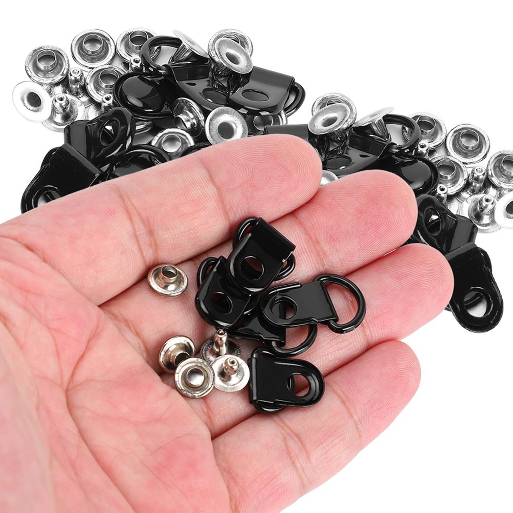 TARSHYRY Shoes Lace Hooks, Boot Lace Hooks 100 Set Shoelace DRing Eyelet Buckle Brass Shoe Leather Rivet Tool Gloss 100 Set Shoelace Black 9x22mm