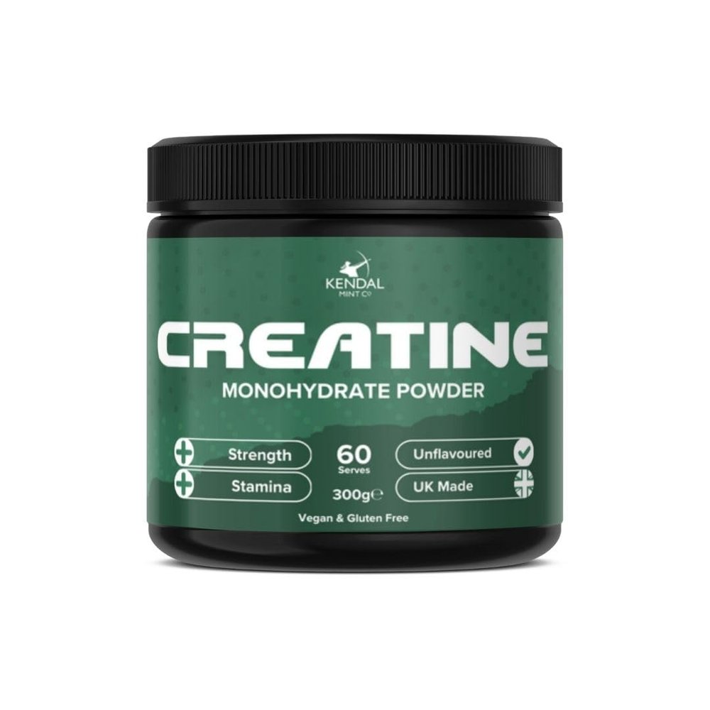 KMC Creatine Monohydrate Powder, 100% Pure UK Made, 300g, 60 Servings, 5g serving, Unflavoured, Easy Mix, Vegan Gluten Free -Supplement for performance, strength workouts & cognition by Kendal Mint Co