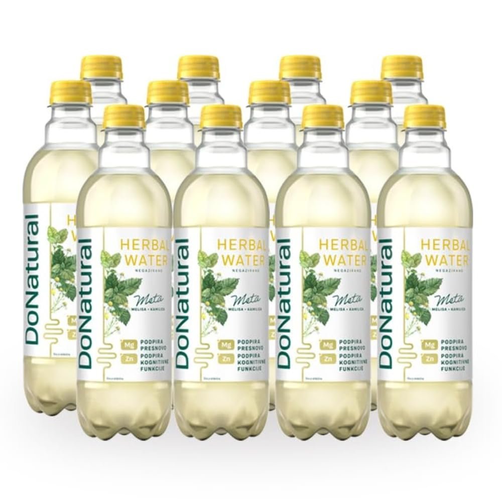 12-Pack DoNatural Herbal Water Mint with Lemon Balm & Chamomile, 500 ml Low-calorie relaxation drink with magnesium & zinc. Natural, vegan herbal water.