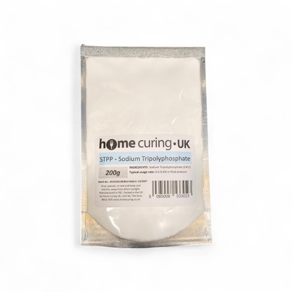 STPP Sodium Tripolyphosphate E451, Food Grade Meat Preservative and Emulsifier, 200g. Surfy's Home Curing UK Branded