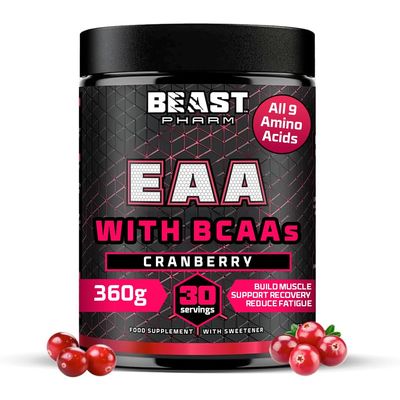 Beast Pharm EAA Essential Amino Acids with All 3 BCAAs Powder - 30 Servings - Muscle Fuel and Recovery - Cranberry