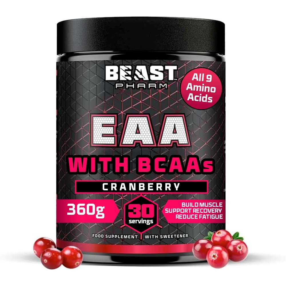 Beast Pharm EAA Essential Amino Acids with All 3 BCAAs Powder - 30 Servings - Muscle Fuel and Recovery - Cranberry