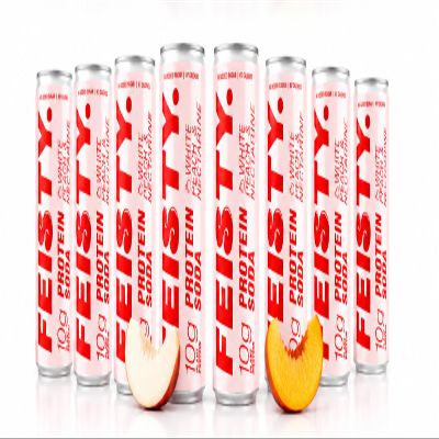 Feisty Drinks Protein Soda White Peach & Nectarine 9x330ml, 10g Plant-Based Protein, Healthy Soda, Healthy Fizzy Drinks, No Added Sugar, Sparkling Drinks