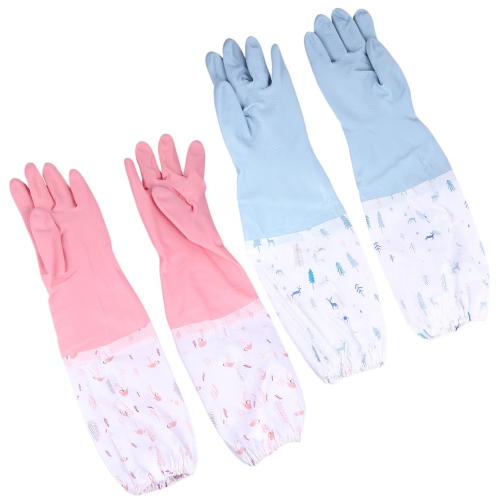 NIYANGLE 2 Pair Garden Gloves Ladies Waterproof Long Gloves Protection for Dishwashing and Kitchen Cleaning Anti-skid with Thick Pvc Material for Sturdy Home Use Random Color